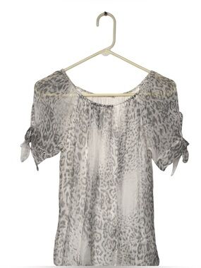 Viola Borghi 100% Silk Leopard Print Gray and White Top Size M